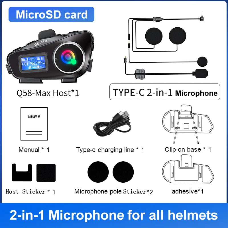 Bluetooth 5.3 Motorcycle Helmet Headset Intercom LCD Display 500M Interphone IP65 Waterproof Intercom Multi-Scene Music Sharing