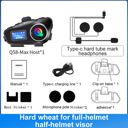 Bluetooth 5.3 Motorcycle Helmet Headset Intercom LCD Display 500M Interphone IP65 Waterproof Intercom Multi-Scene Music Sharing