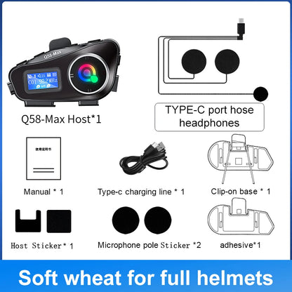 Bluetooth 5.3 Motorcycle Helmet Headset Intercom LCD Display 500M Interphone IP65 Waterproof Intercom Multi-Scene Music Sharing