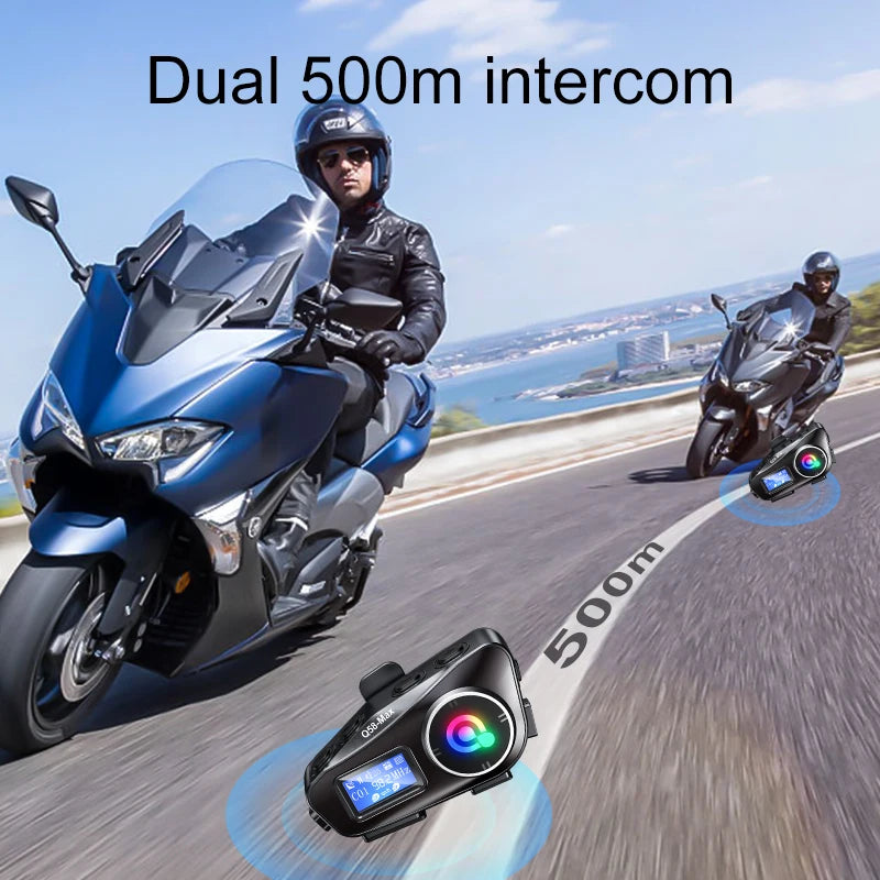 Bluetooth 5.3 Motorcycle Helmet Headset Intercom LCD Display 500M Interphone IP65 Waterproof Intercom Multi-Scene Music Sharing