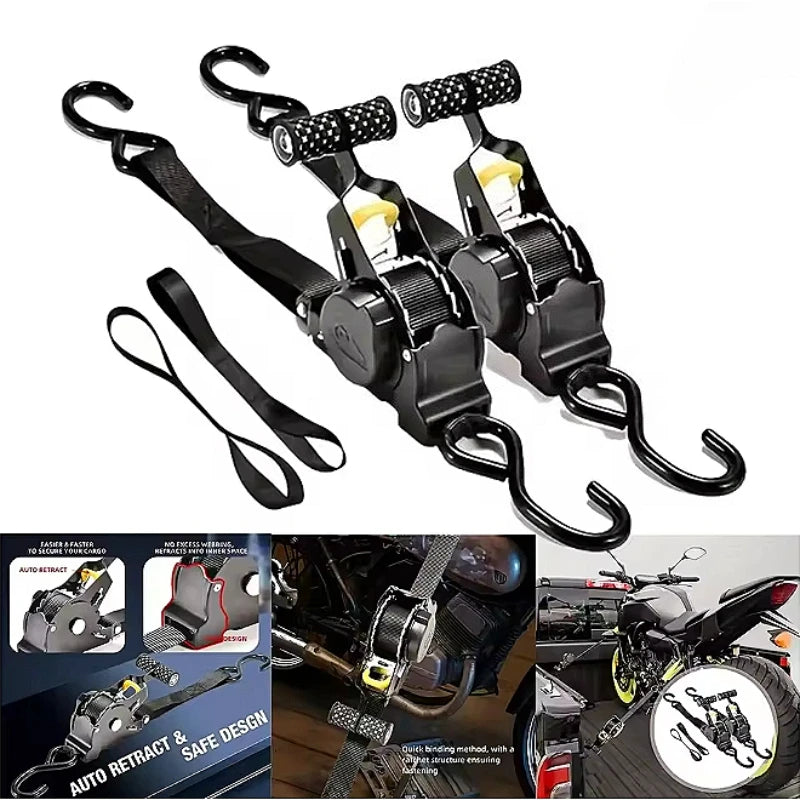 Heavy-Duty Motorcycle Ratchet Straps – Secure Tie-Down Kit (1PC / 2PCS)