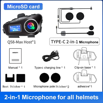 Bluetooth 5.3 Motorcycle Helmet Headset Intercom LCD Display 500M Interphone IP65 Waterproof Intercom Multi-Scene Music Sharing